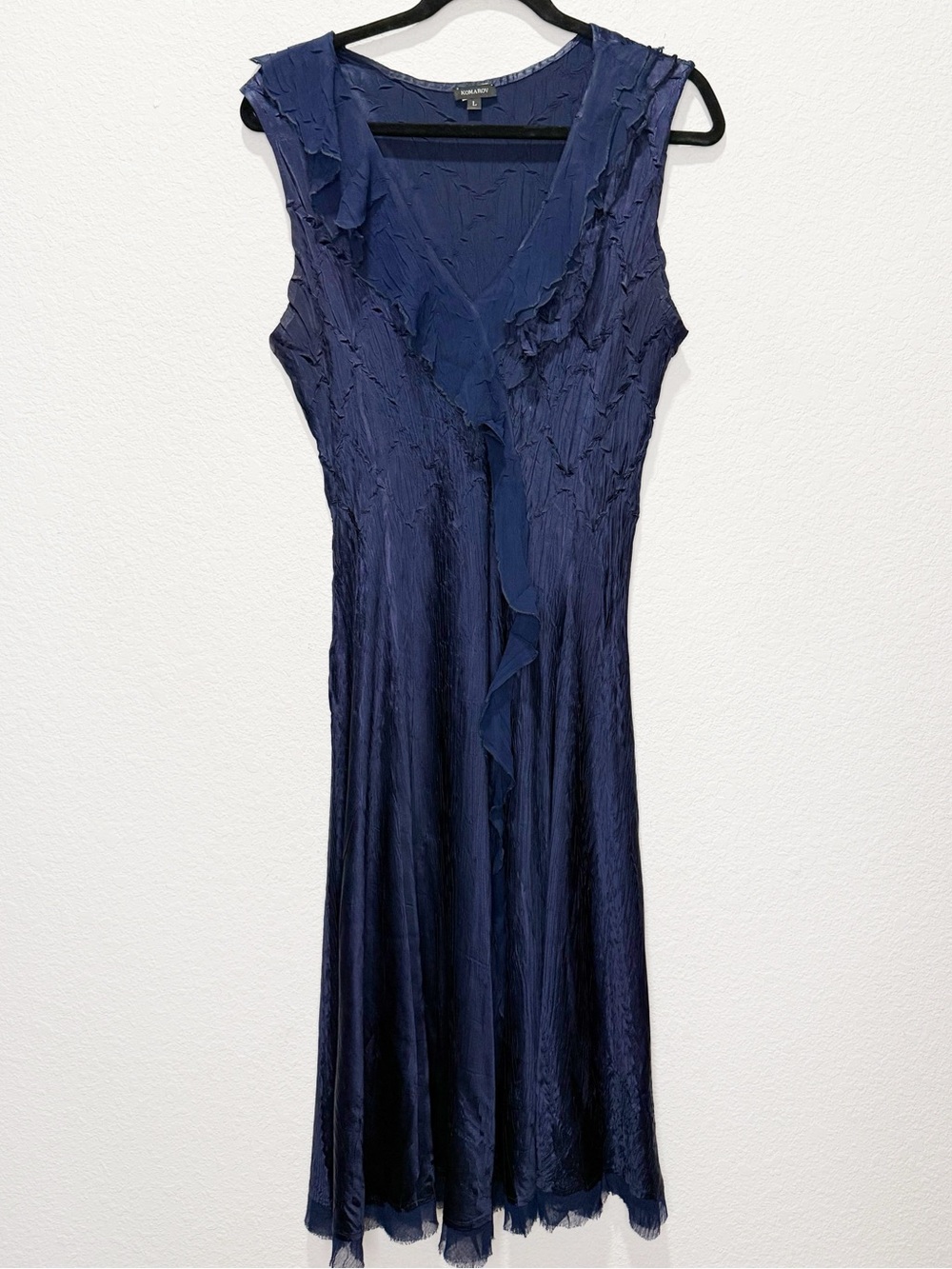 Komarov Ruffle Blue Maxi Dress Crinkle Y2K Fairy Bias Cut Mesh Hem